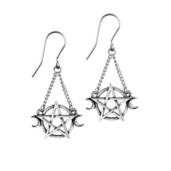 LAST CHANCE! Alchemy Gothic Wiccan Goddess Earrings Dangling Pentagram NWT - Picture 2 of 2